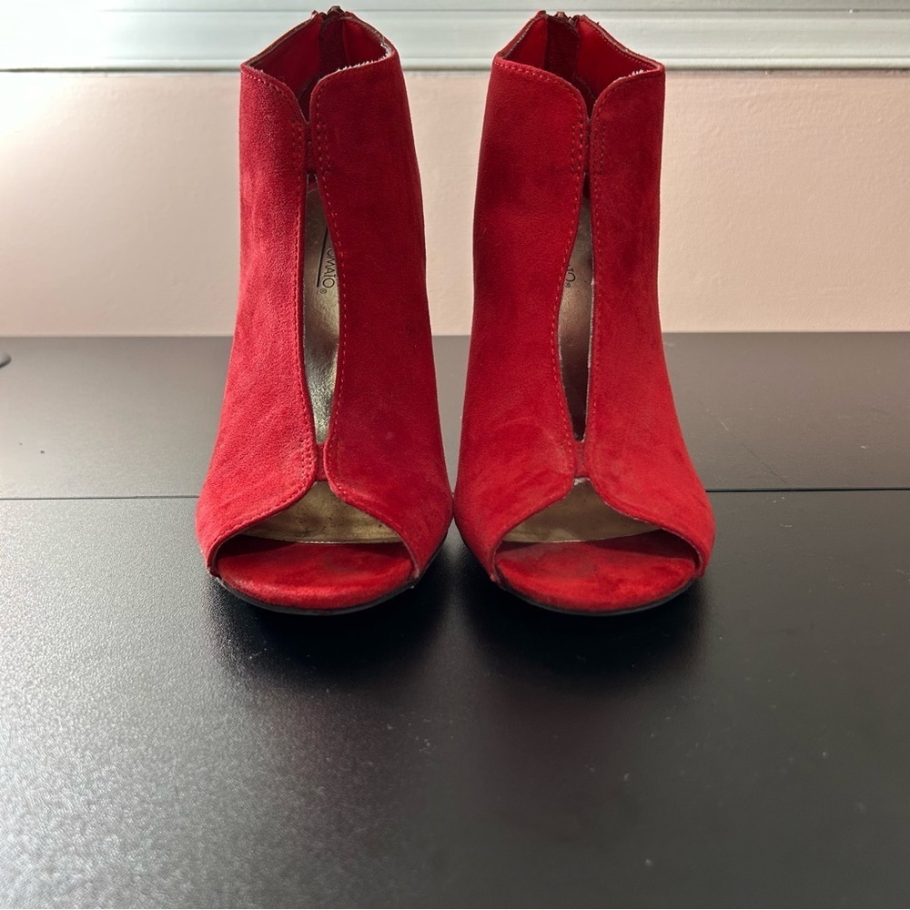 Hot Tomato Heels Women's Suede Peep Toe Back Zipper Holiday Party Size 81/2 M - Picture 3 of 9